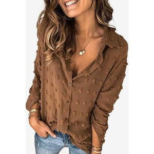 Women's Unbranded Brown Textured Long Sleeve Blouse (Size Large)